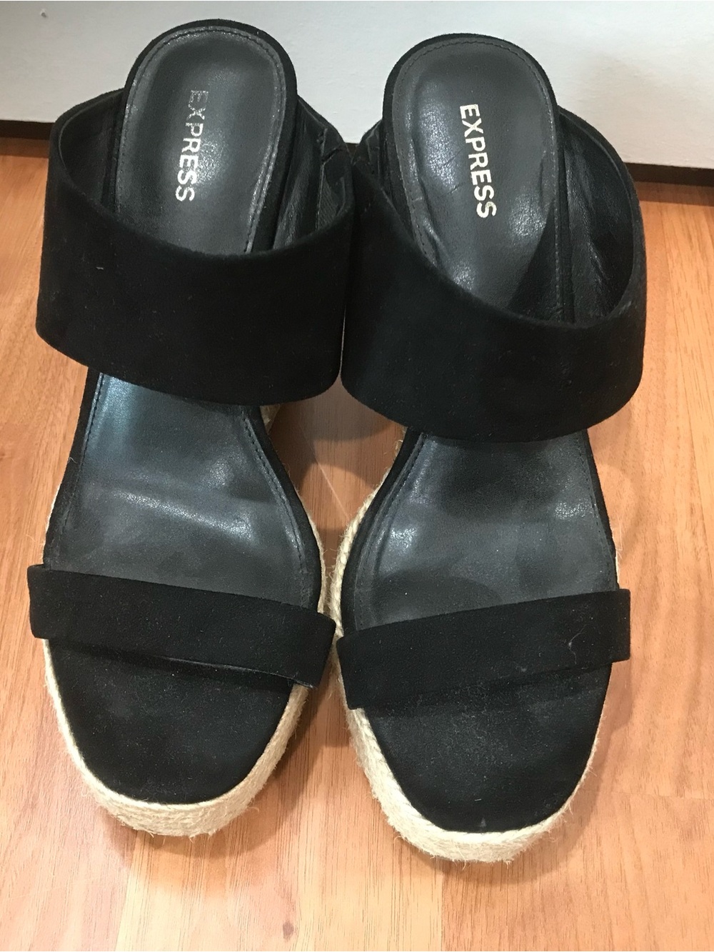 Express Black Suede Espadrille Platform Slide Sandals